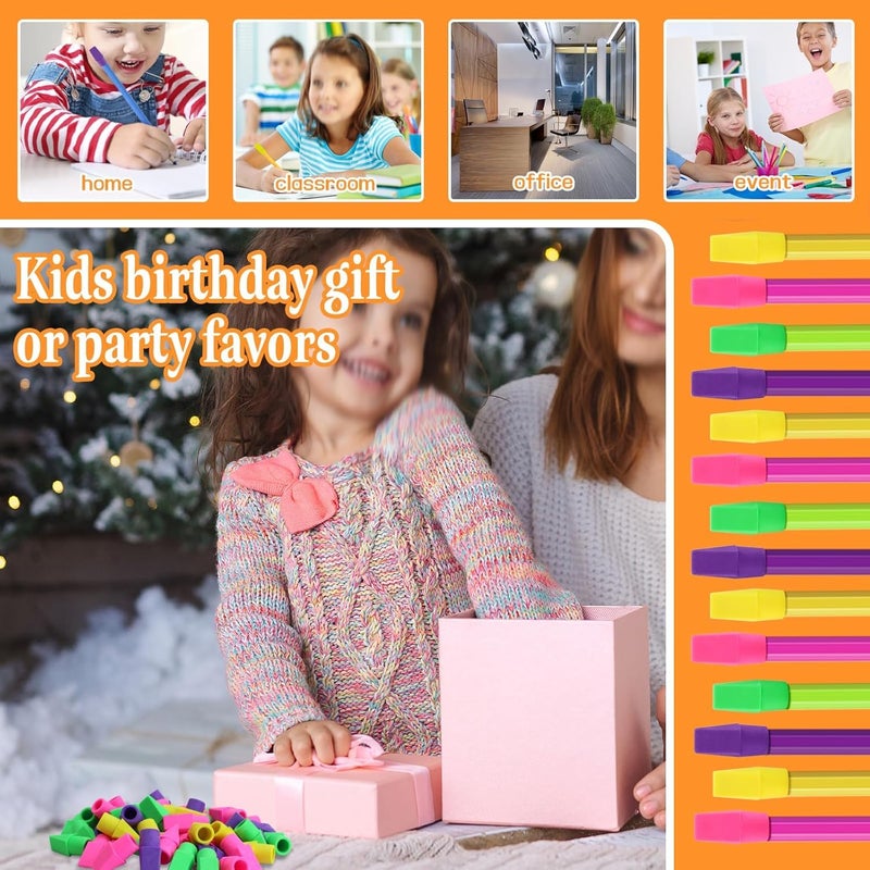 PRALB 200PCS Multicolor Pencil Top Eraser Bulk Caps for Pencils,Chisel Shape Erasers Toppers for Party Favors Games Prizes, Pencil Top Erasers Cap for Home School Classroom Office - Image 5